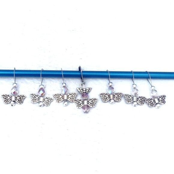 Butterfly Stitch Markers, Silver Toned, Handmade, For Knitting or Crochet Tools - Picture 3 of 6